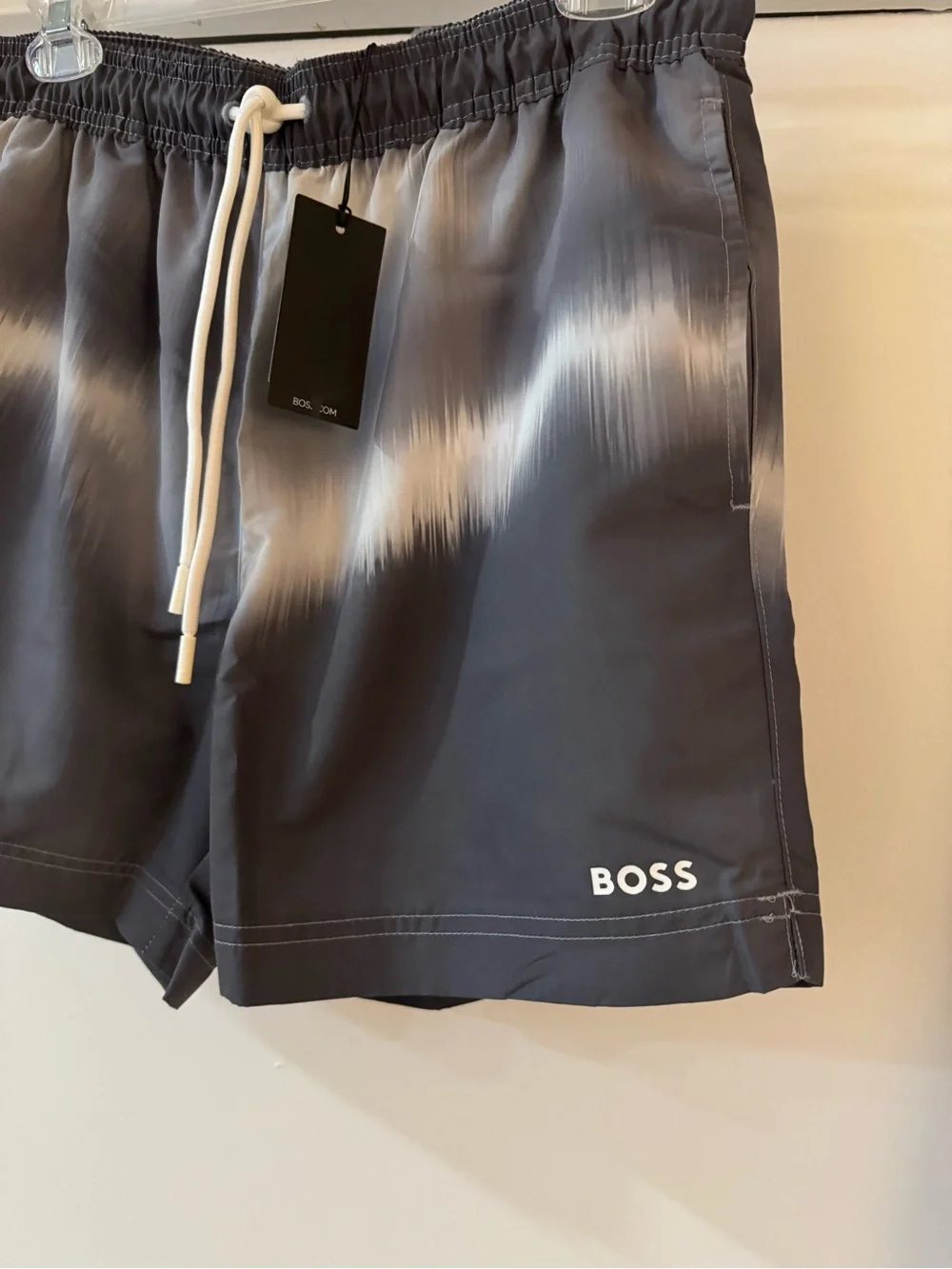 Hugo Boss Gray Swim Trunks with White Accent